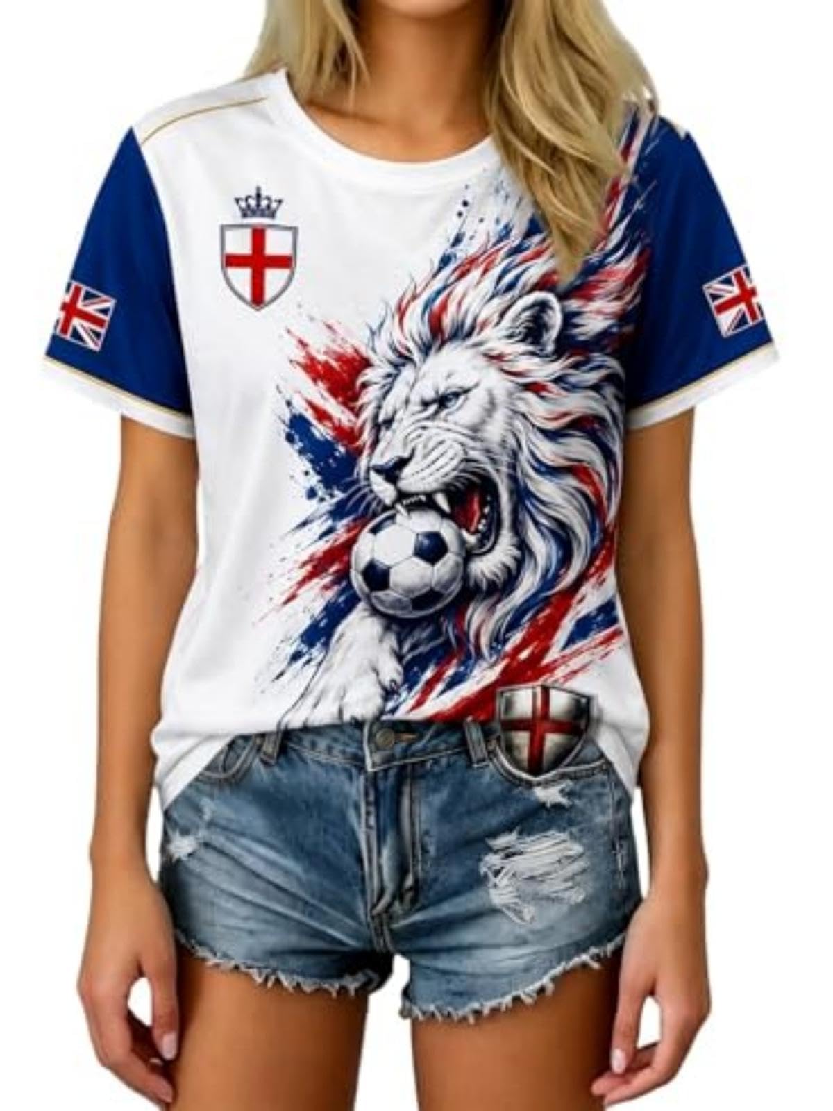 Retro England Football Shirt 2026 World Cup, Jersey Tops for Women Ladies England T Shirts Football Top, Crew Neck Lightweight Breathable Classic Soccer Shirt Training Summer Sport Fans T-Shirts