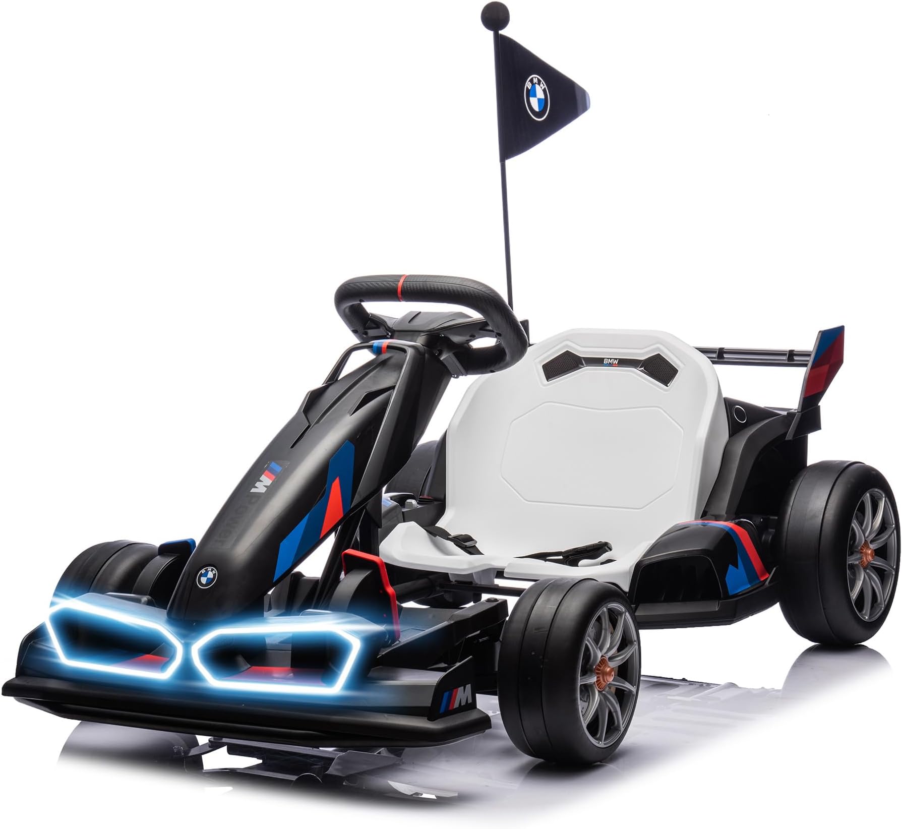 24V 9AH Licensed BMW Electric Go Kart, 7.5 MPH Drift Kart with 400W Motor, Outdoor Driftable Kids Race Pedal Go Karting Car w/Adjustable Seat, Lights, for 6 Years Old, Black
