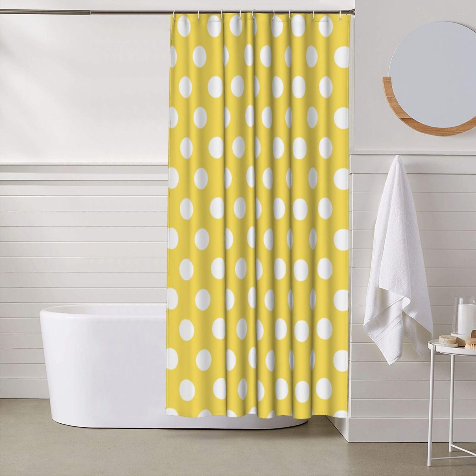 Rideau de douche imperméable et lavable en machine à pois jaune clair – 152,4 x 183 cm d'épaisseur – Décoration de salle de bain mignonne