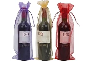 HRX 14.7" x 5.3" Organza Wine Bottle Wrappers with Drawstring (30 Pack)