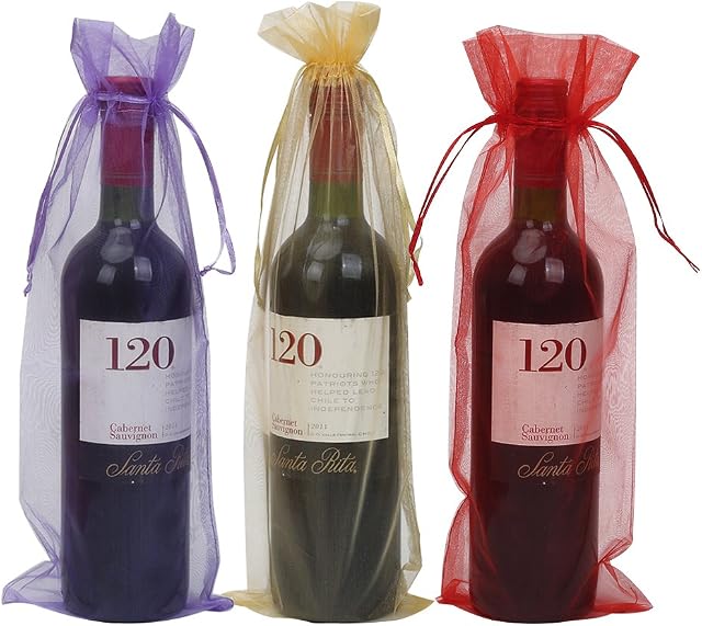 30 Pack Organza Wine Bottle Gift Bags with Drawstring for Wedding Party Favour Holiday, 37.5 by 13.5cm