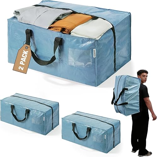 Miniatura 22 de WORKPRO Paquete de 6 bolsas de mudanza extra grandes con cremalleras y asas de transporte, correas de mochila, bolsa de almacenamiento resistente