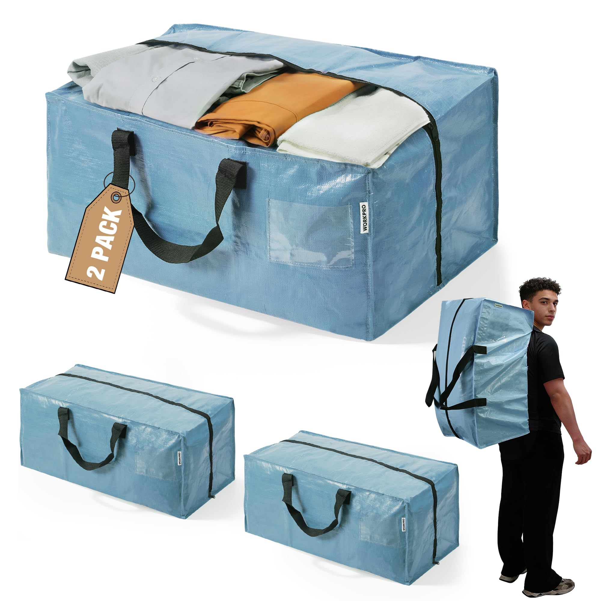 WORKPRO 2 Pack Extra Large Moving Bags with Backpack Straps &amp; Handles