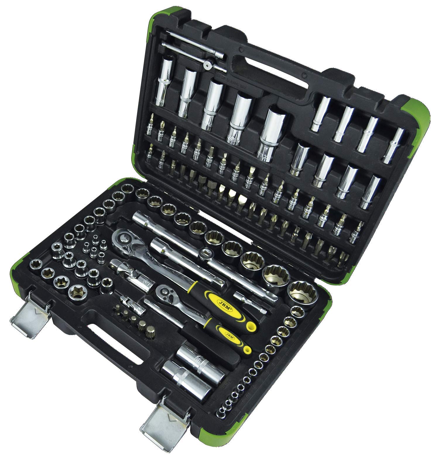 JBM 52979 – Pack of 113 Pieces with 12-Point Glasses in Case (Chrome) Black