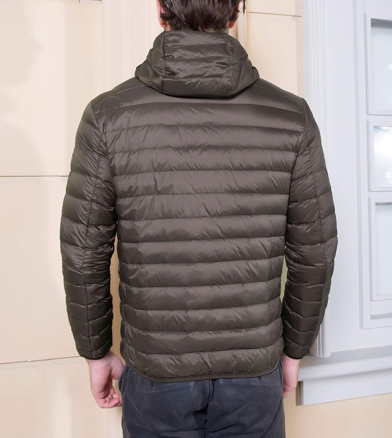 Flygo Men Lightweight Packable Quilted Puffer Down Jacket Hooded Insulated Short Coat