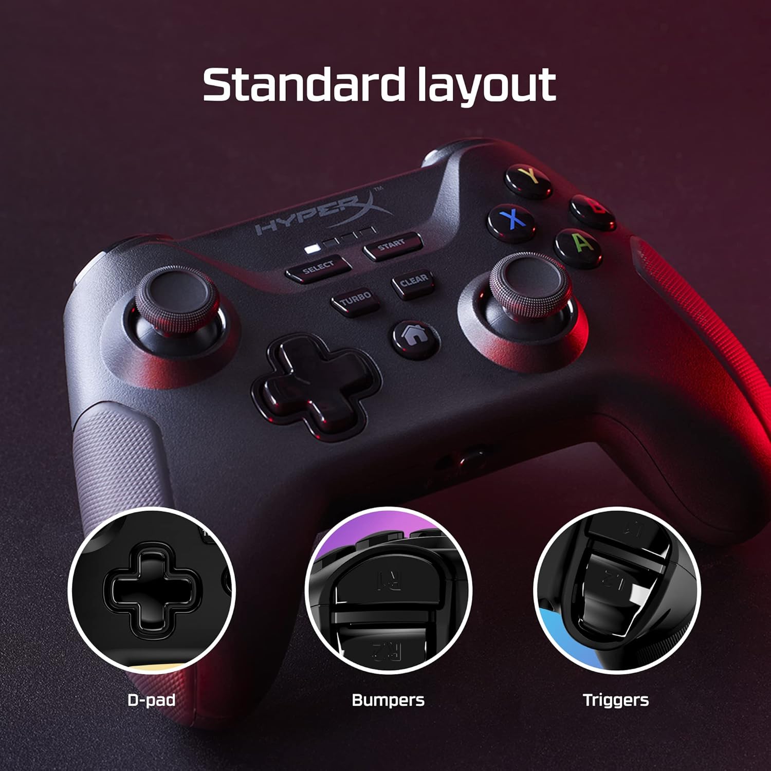 HyperX Clutch – Wireless Gaming Controller for Android and PC, Cloud and Mobile Gaming, Bluetooth, 2.4GHz Wireless, USB-C to USB-A Wired Connection, Standard Button Layout, Detachable Phone Clip (Renewed)