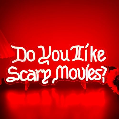 Letrero de neón con texto en inglés "Do You Like Scary Movies", luz de neón LED para decoración de fiesta nocturna de películas, sala de terror,
