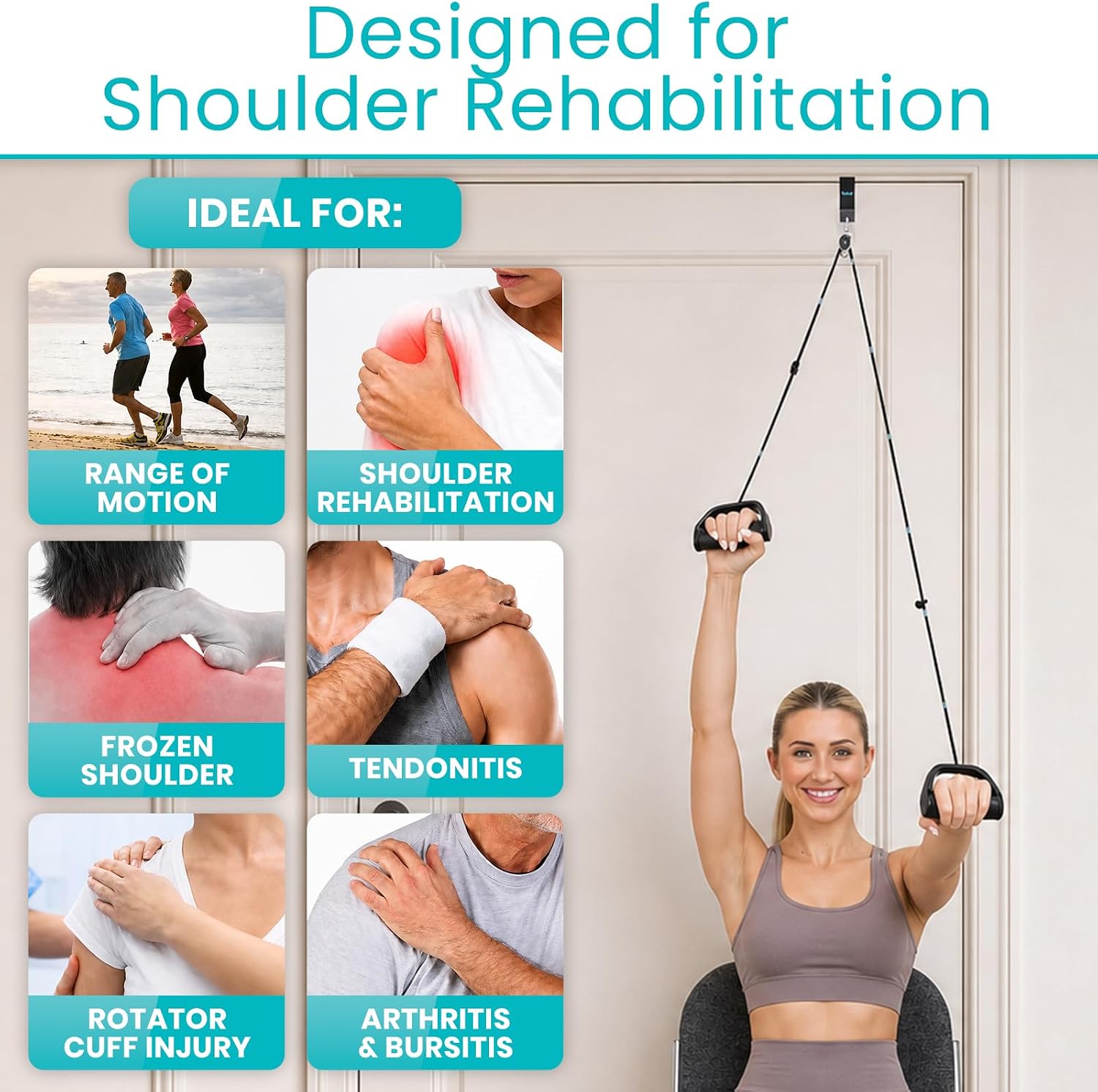 Vive Shoulder Pulley for Physical Therapy with Carry Pouch - Pulleys for Shoulder Rehab Over The Door System - Rotator Cuff Exercise Strengthening Equipment - Overhead Pully Arm Pain Relief, Recovery