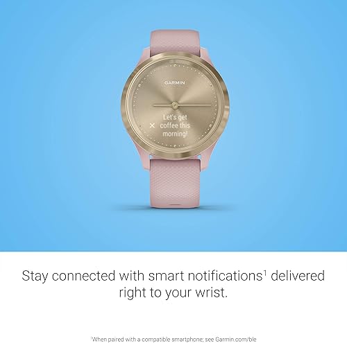 Vista 3 de Garmin Vivomove 3S, reloj inteligente híbrido de tamaño más pequeño con manecillas de reloj reales y pantalla táctil oculta, color dorado claro