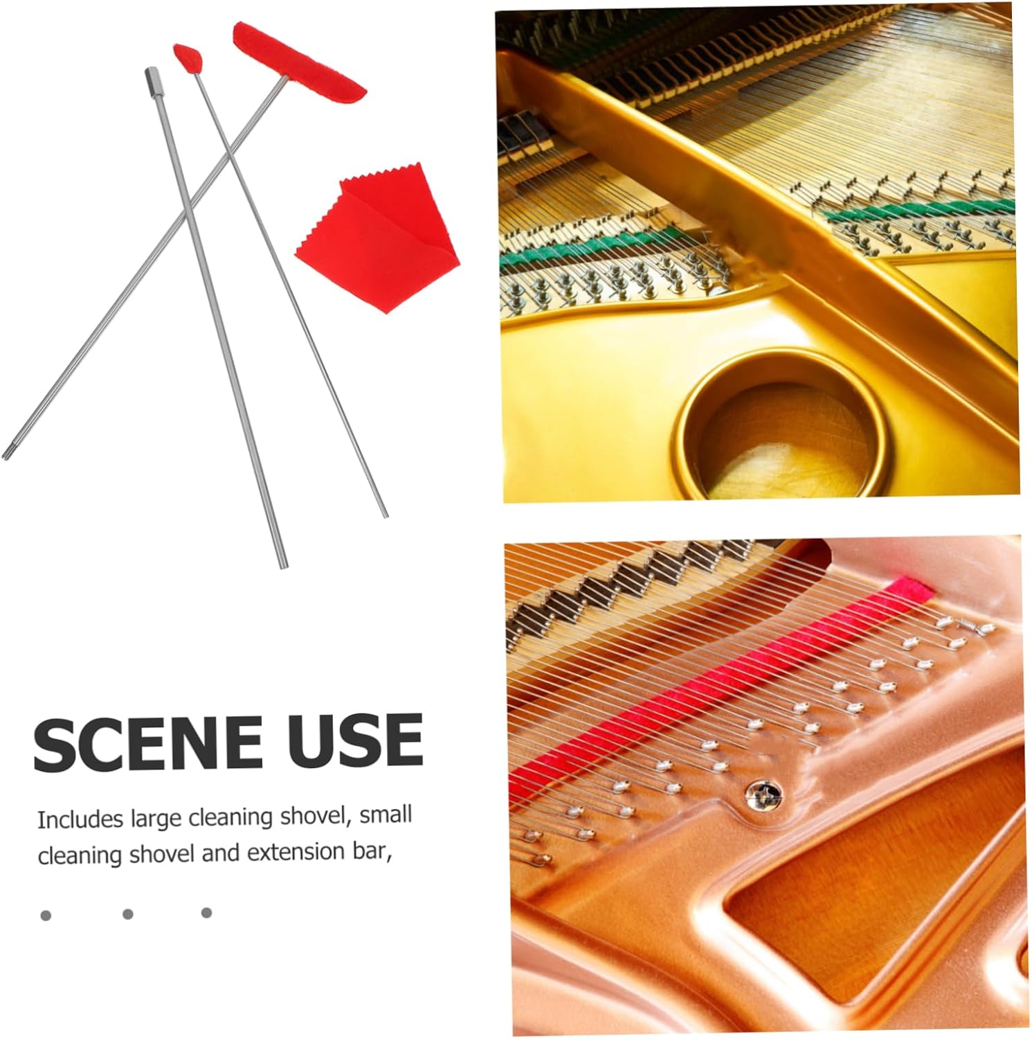 Abaodam 2sets Piano Cleaning Tool Kit Scrapers and Extension Pole for Piano Maintenance and Care