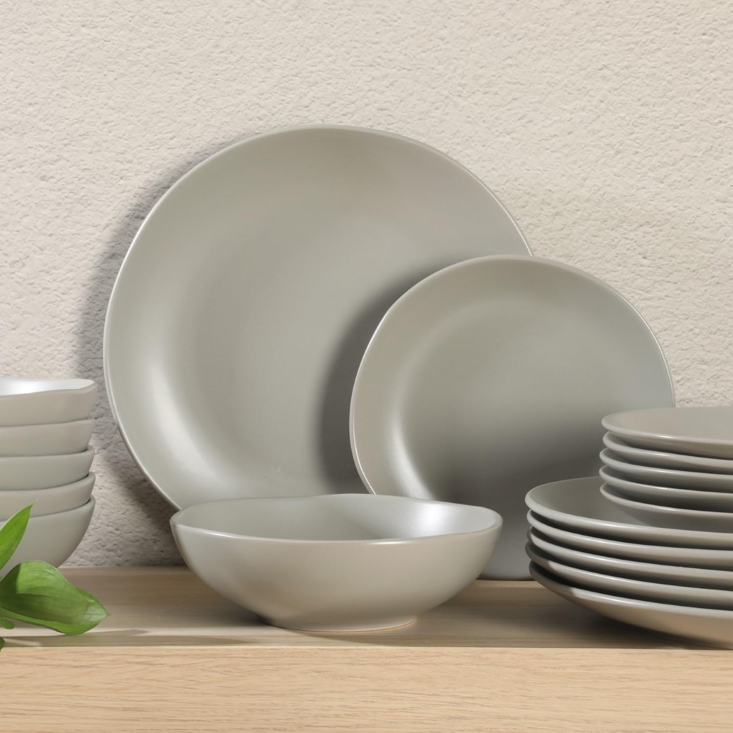 Gibson Home Bethel 18 Piece Plates and Bowls Ceramic Stoneware Organic Shape Dinnerware Set (Service for 6) - Matte Grey - Image 3
