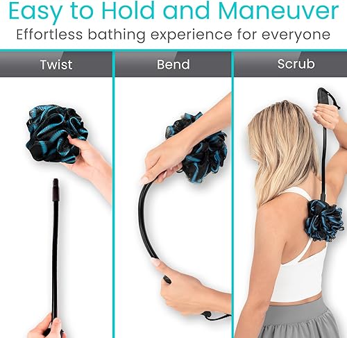 Miniatura 7 de Vive Cepillo de lufa flexible con mango largo, limpiador de lufa extendido, palo de ducha con esponja para exfoliar la piel, esponja de baño para