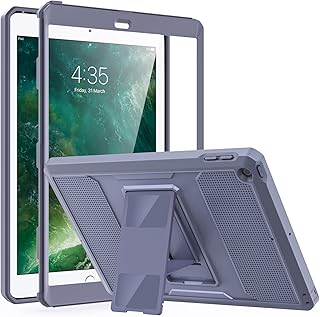 MoKo Case Fit 2018/2017 iPad 9.7 6th/5th Generation - [Heavy Duty] Shockproof Full Body Rugged Hybrid Cover with Built-in Screen Protector Compatible with Apple iPad 9.7 Inch 2018/2017, Grey Purple