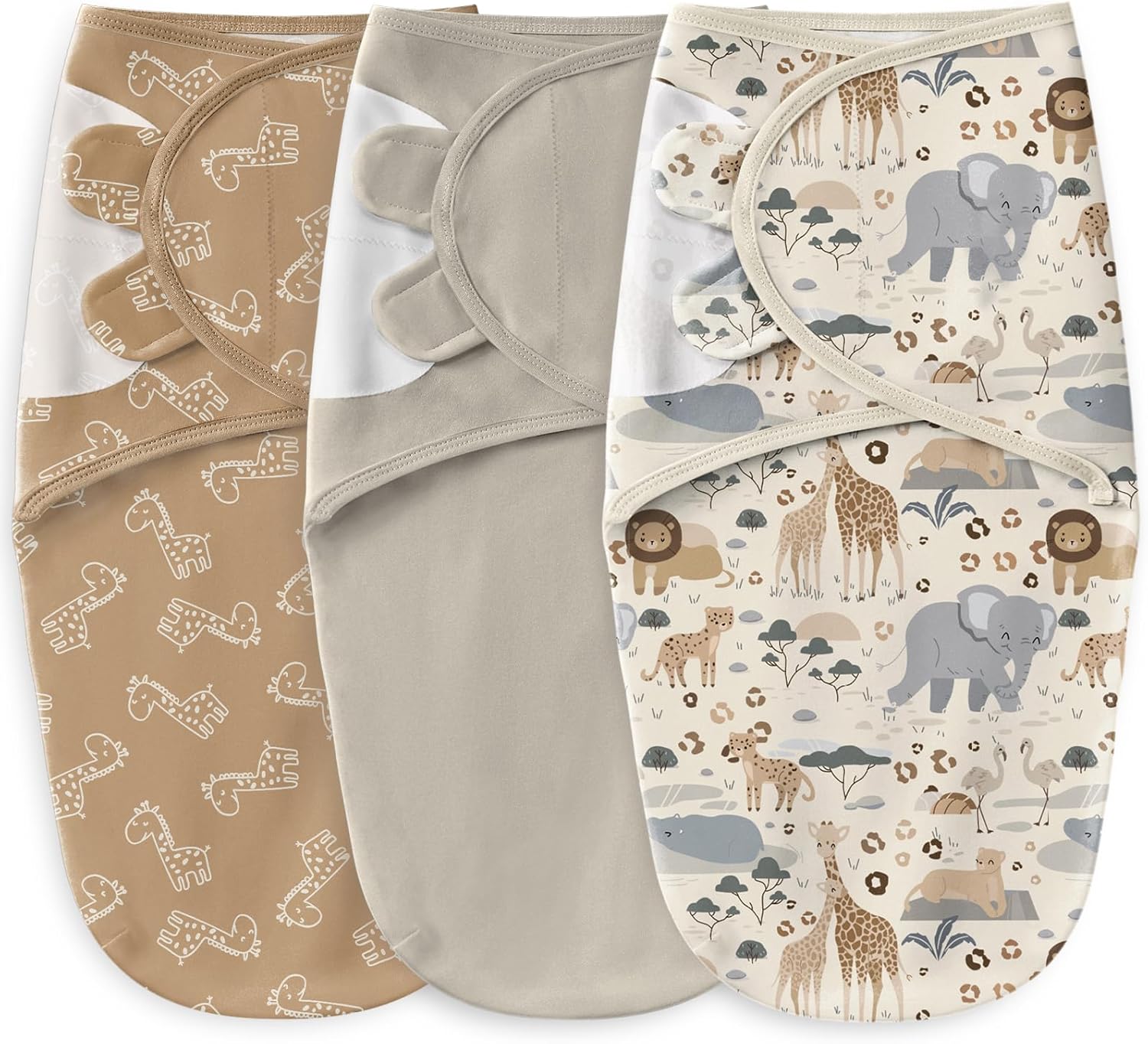 Baby Swaddles for Newborns 100% Cotton Newborn Swaddle Sack 3 Pack Baby Swaddles 0-3 Months Swaddle Sleep Sack for Newborn Baby Boy Girl Apricot Elephant