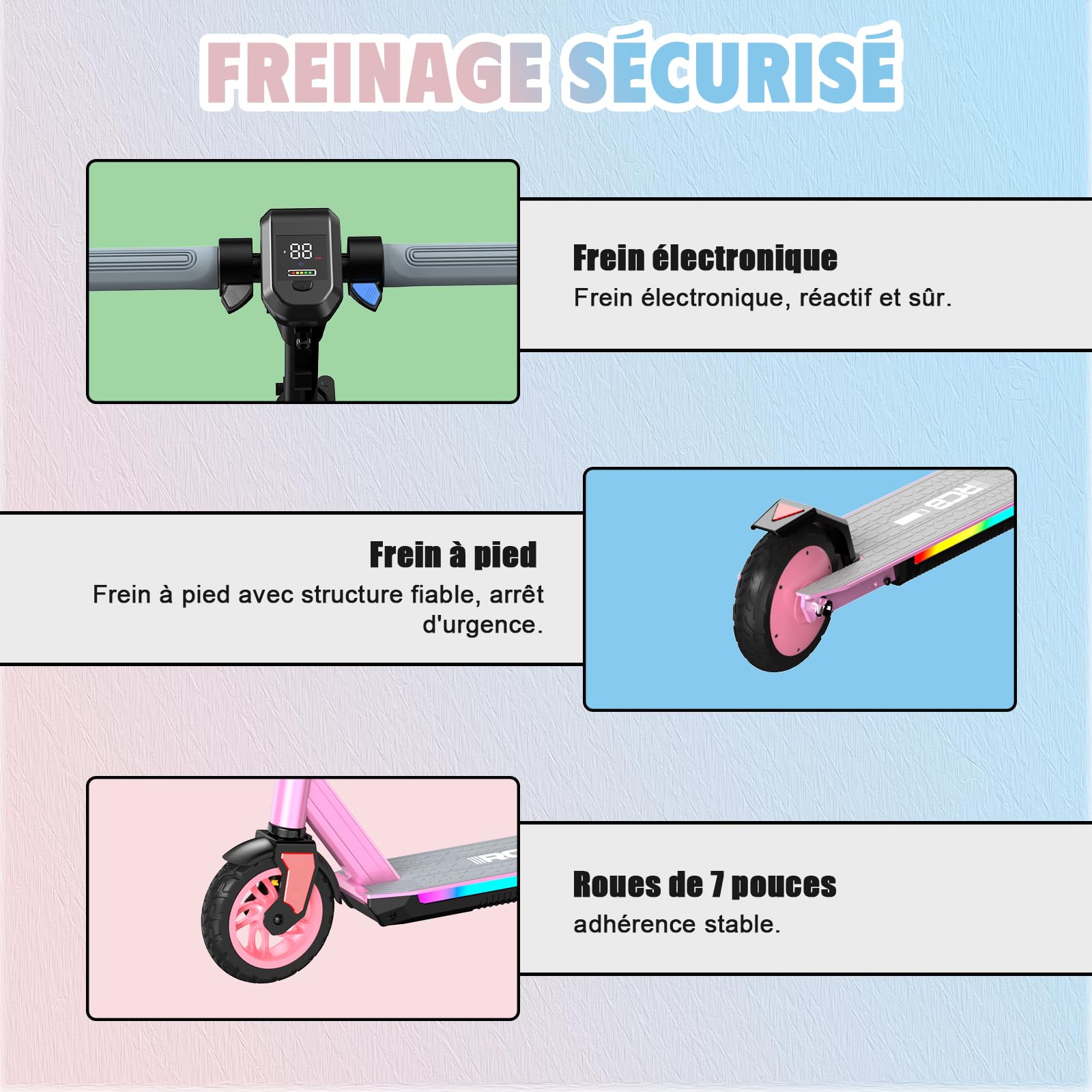 R12 Pro Trottinette Électrique Enfant 6-12 Ans, E-Scooter 150W, 3 Vitesses, 18km/h, Autonomie 15 km, Réglable Hauteur, Lumières LED&Écran, Trottinette Électrique Pliable et Légère 7"