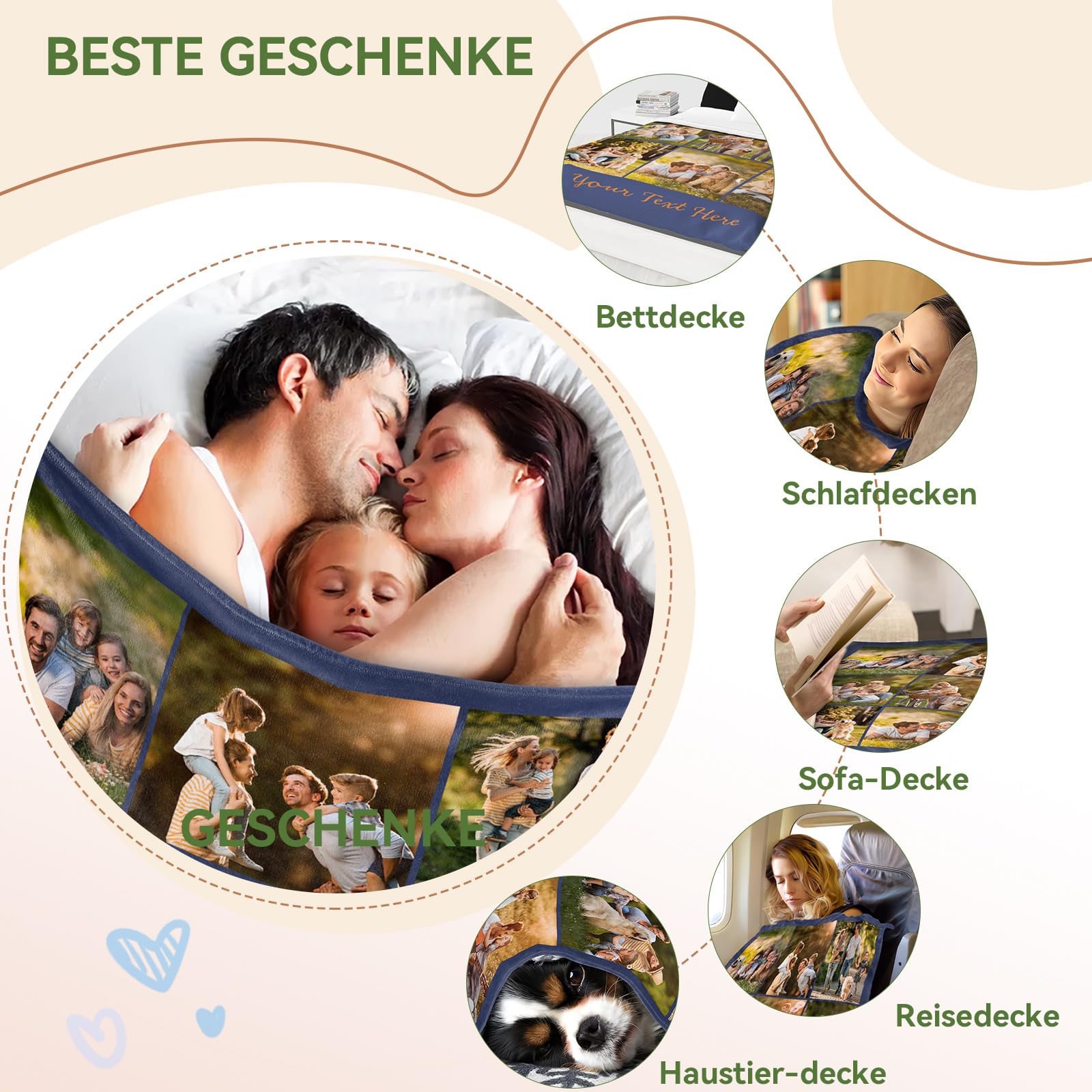 iDIY personalisierte Decke mit Foto - personalisierte Geschenke Decke mit Foto kuscheldecke personalisiert, Geschenke für Papa, Mama, Familie, Freundin, Partner- 9 Fotos 70x80in