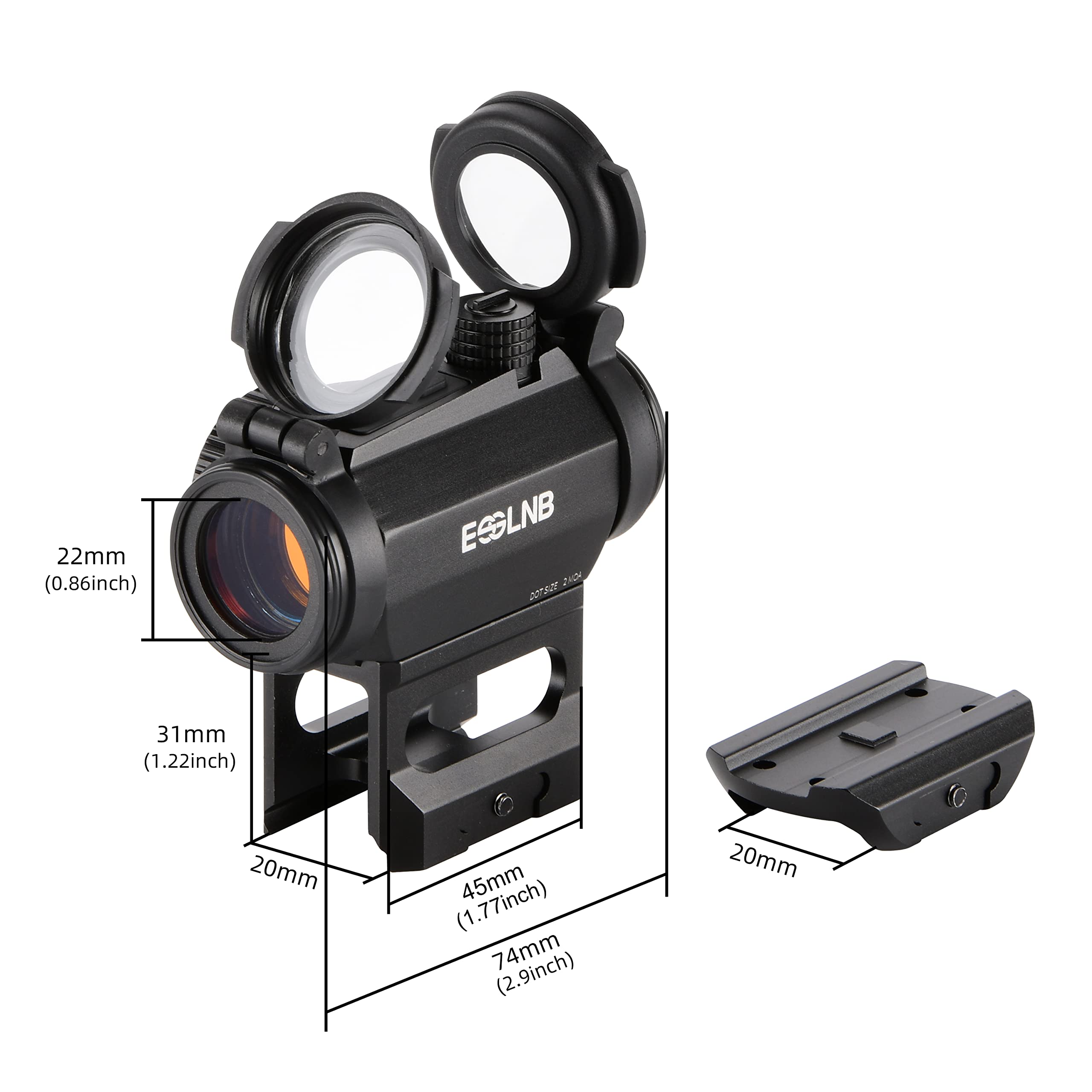 ESSLNB Visée à Point Rouge 2 MOA Lunette de Visée Prisme Multicouvert Totalement Étanche et Résistante aux Chocs avec Support de Rail Weaver/Picatinny 20mm/22mm et Cache-Objectifs Relevables pour la C
