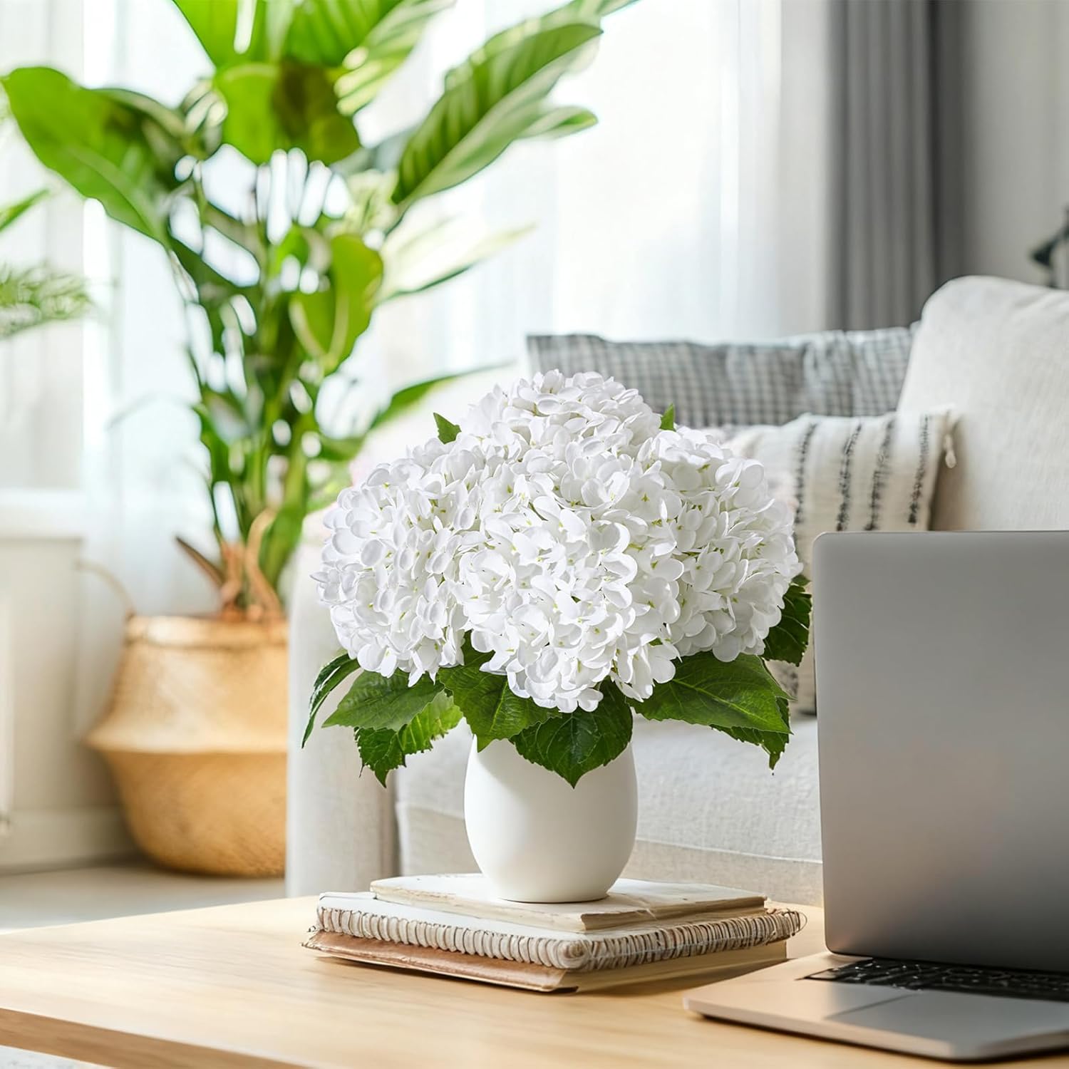 4Pcs Realistic White Hydrangea Artificial Flowers with Stems 19.68 Inch Latex Faux Hydrangeas Flower Real Touch Large Hydrangea for Weddings Bouquets Table Office Centerpieces Home Decor Party - Image 6