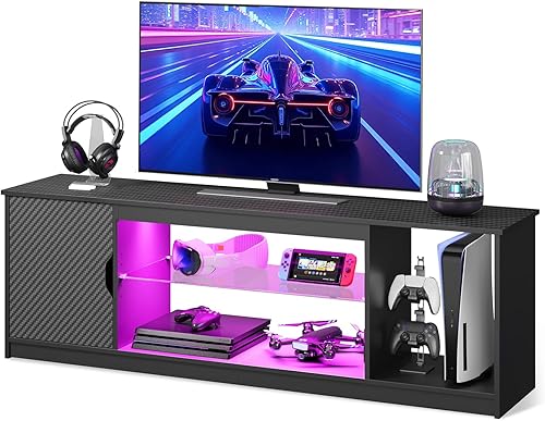 Miniatura 7 de Bestier Soporte de TV LED para TV de 556065 pulgadas, centro de entretenimiento para juegos con gabinete para PS5, gabinete de TV moderno con