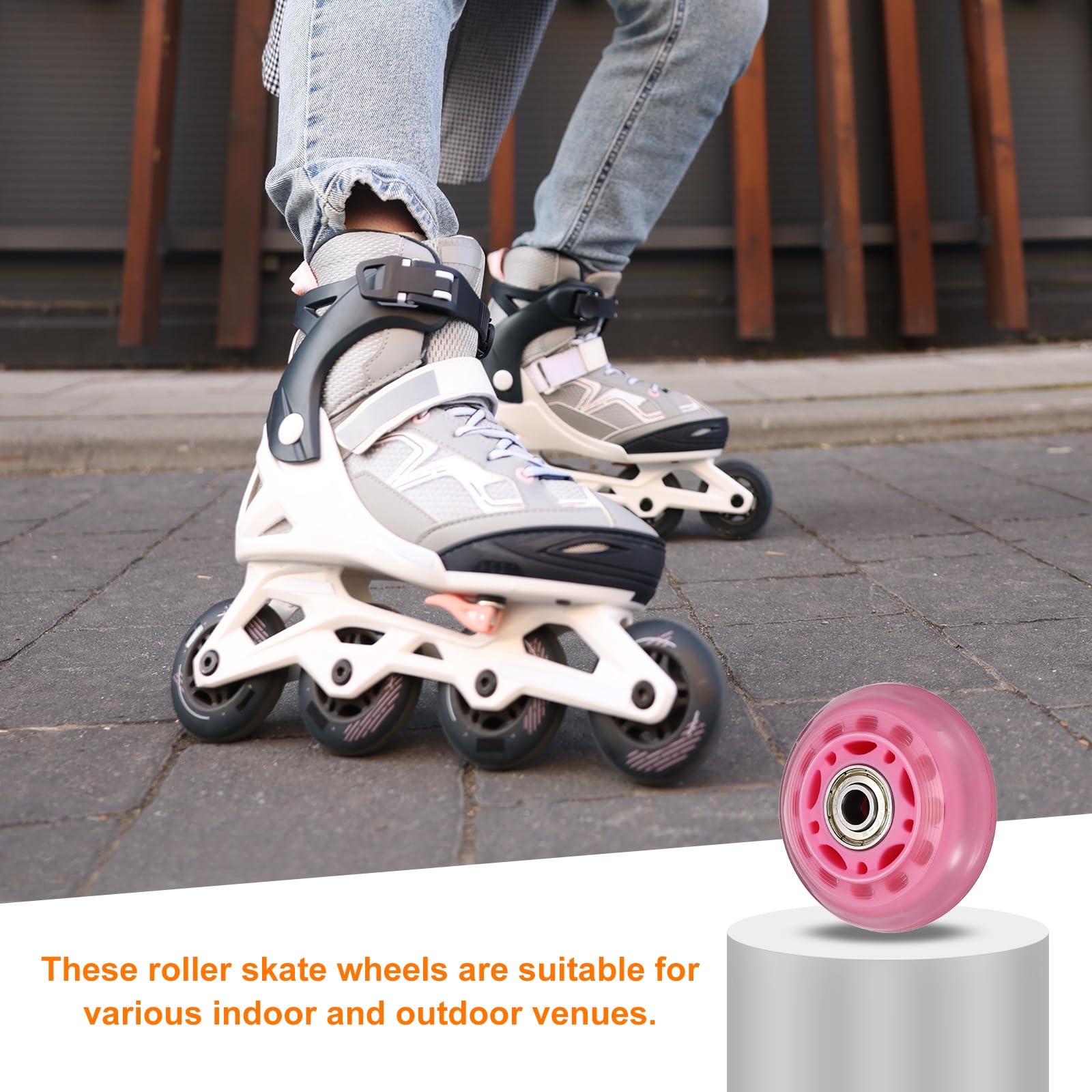 Ruote per pattini in linea con cuscinetti, ruota di ricambio per pattini in linea per interni e esterni (64 mm, confezione da 8, rosa)