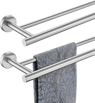 JQK Double Towel Bar 27 Inch, Brushed Steel Useable Length 24 Inch 304 Stainless Steel Thicken 0.8mm Bath Towel Rack for Bathroom, Towel Holder Wall Mount 2 Pack, TB100L24-BN-P2