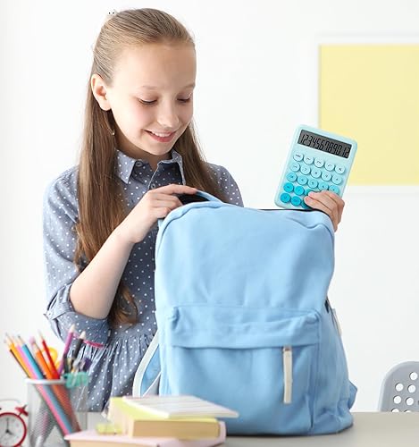 Miniatura 7 de Bonita calculadora azul de escritorio con botones grandes, calculadoras de escritorio, 12 dígitos con pantalla LCD grande, calculadora estándar