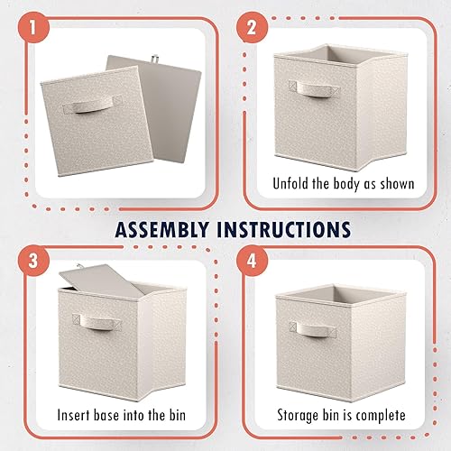 Miniatura 8 de Ornavo Home Kallax - Caja de almacenamiento plegable plegable con asas dobles, juego de 6 unidades, 13 x 15 x 13 pulgadas, color beige