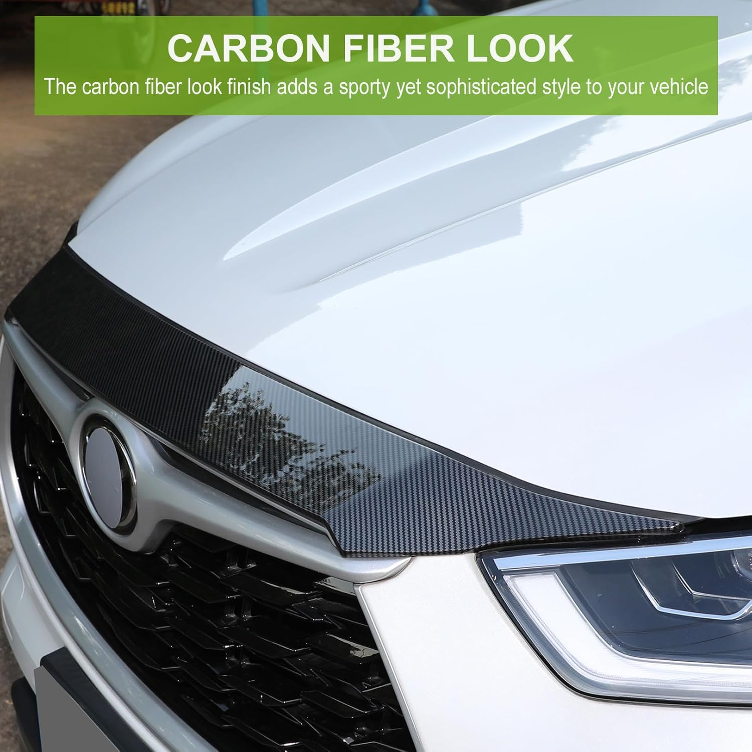 for 2020-2025 Toyota Highlander Grille Upper Cover Trim Strip, Sporty Front Hood Grille Cover Bonnet Protector for Highlander LE, XLE, XSE,Limited, Platinum, Bronze Edition- Carbon Fiber Grain