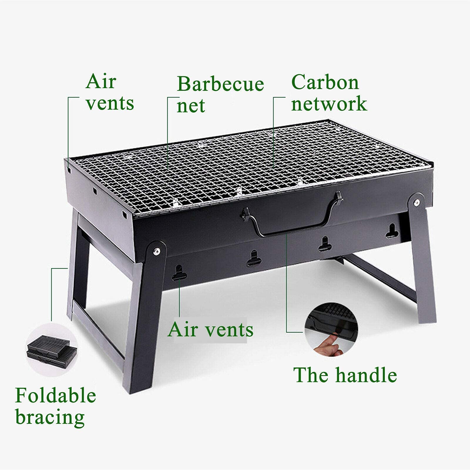 Griglia per barbecue di alta qualità Griglia per barbecue da tavolo pieghevole portatile in acciaio inox a carbonella per giardino, terrazza, escursionismo, picnic, festa (piccola, adatta per 1-6 pers