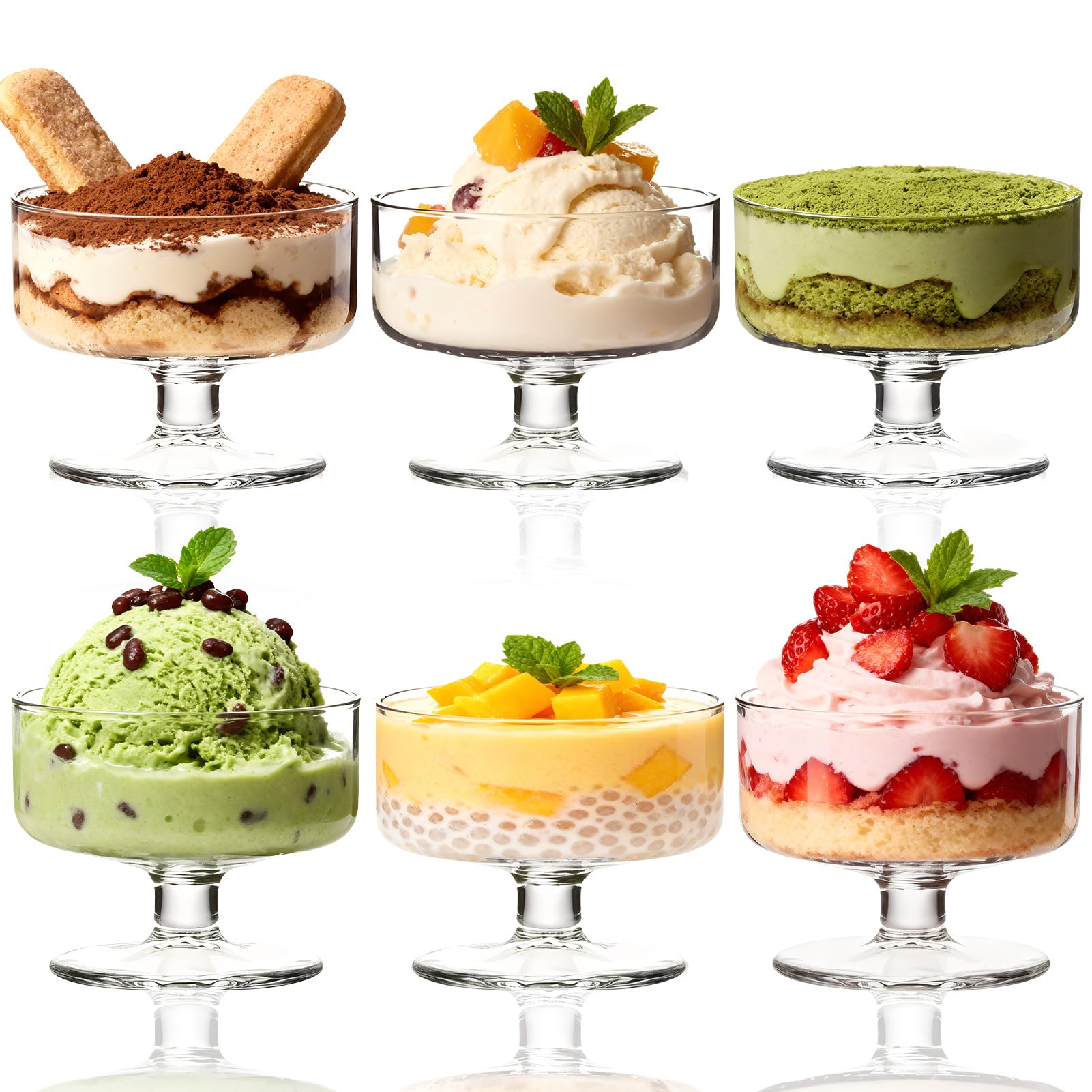 6 Stück 180ml Glas Eis Sundae Tassen, klare Dessertschalen für Pudding, Garnelen Cocktail, Vorspeisen & Milchshakes