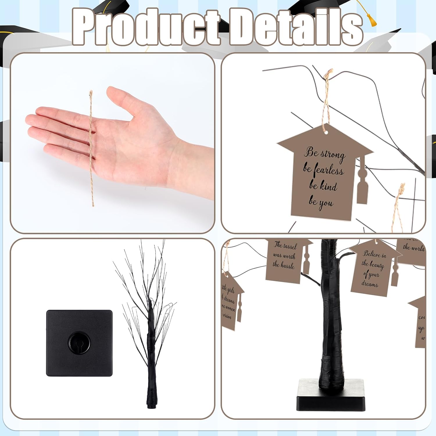 36 Sets 2026 Graduation Girl Wish and Advice Cards with Wishing Tree Set Grad Inspirational Quote Tag Centerpiece with Rope Graduation Gift for High College Grad Party Favor Supplies image 3