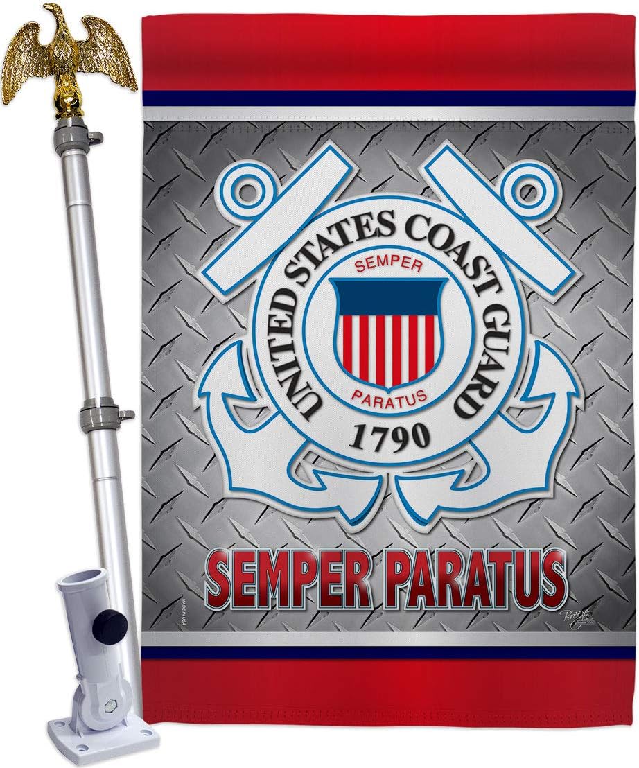 Coast Guard Semper Paratus US House Flag Armed Forces USCG United State American Military Veteran Retire Official Small Decorative Gift Yard Banner Double-Sided Made In USA 28 X 40