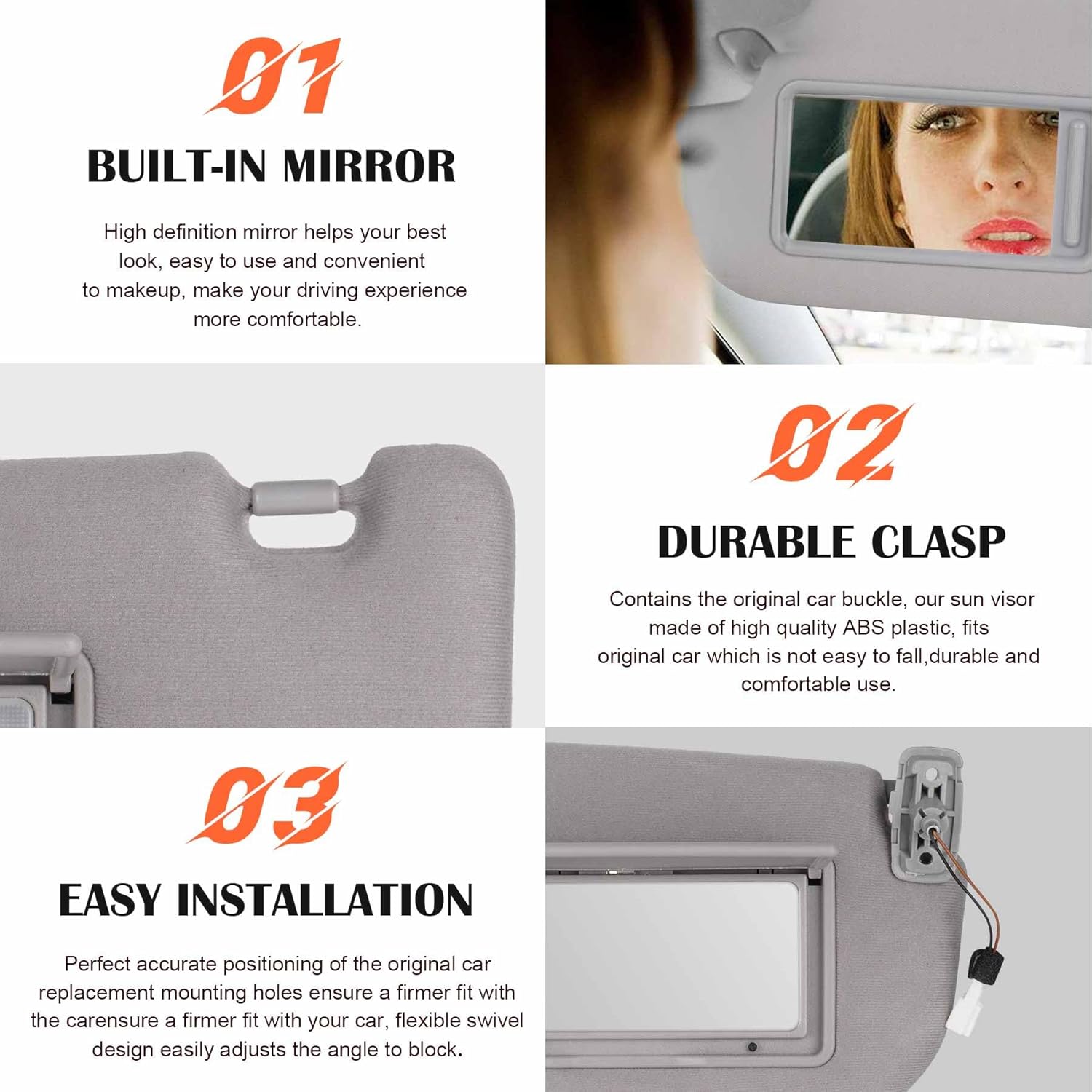 Gray Driver Left Side Sun Visor Replacement Compatible with KIA Sportage 2005 2006 2007 2008 2009 2010 wiht Light Replace 85202-1F690LX