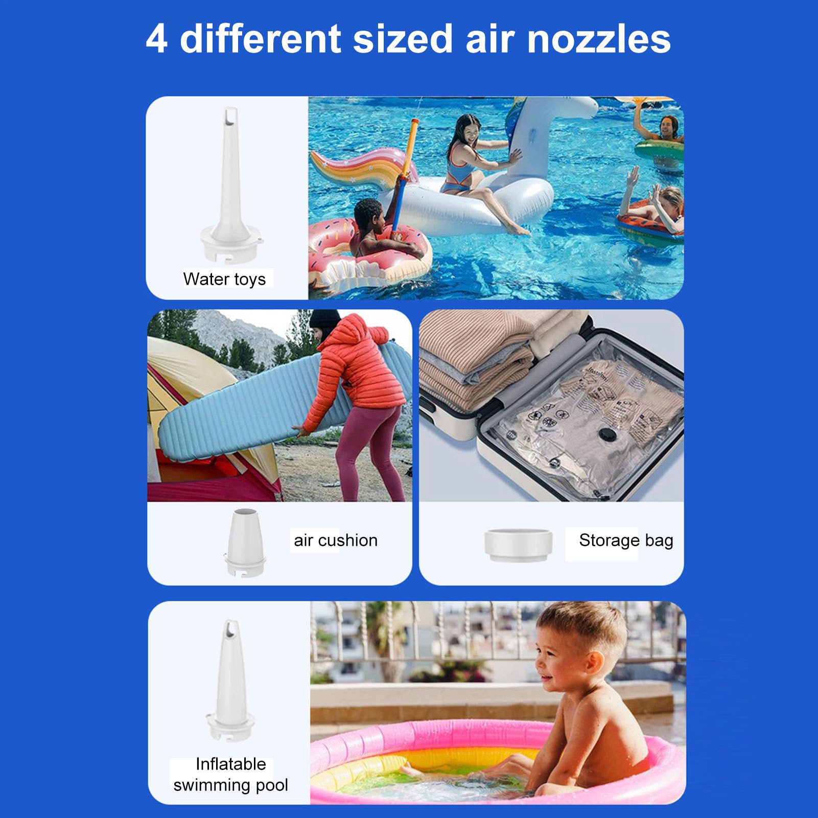 Przenośna pompka powietrza do pontonów, mała elektryczna pompa powietrza z baterią 5200 mAh, szybki nadmuchiwacz 4000 Pa i deflator do basenu, na plażę, w podróż, do domu, garażu, na wycieczkę