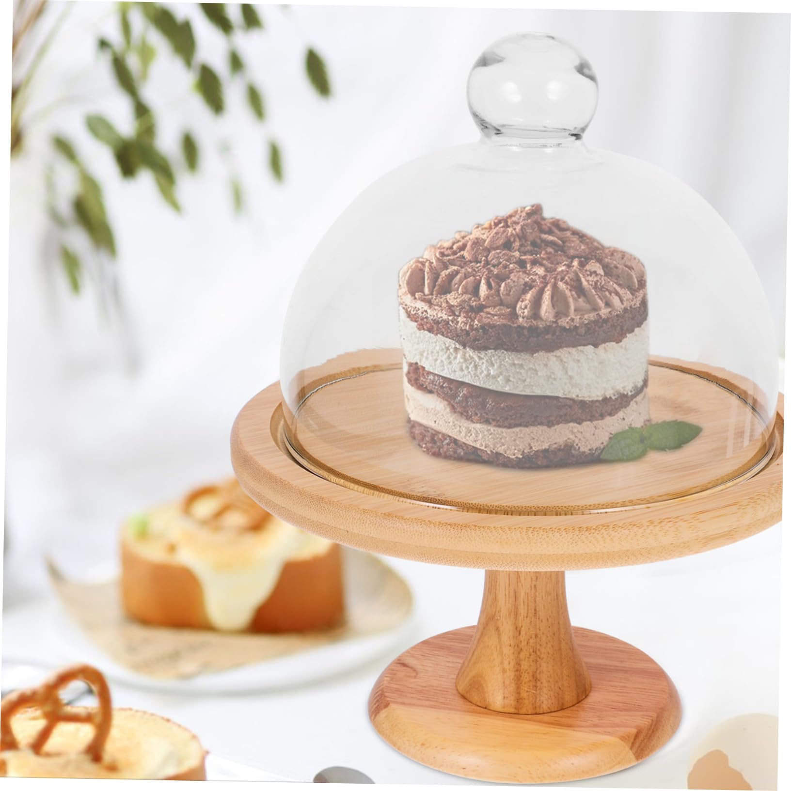 Cabilock 1 Juego Molde Alto para Pasteles Soporte De Pastel De Vidrio con Cúpula Decoración Mini Comida Pasteles De Merienda Pedestal Quesos Servidor De Madera Mesa Vaso De Papel