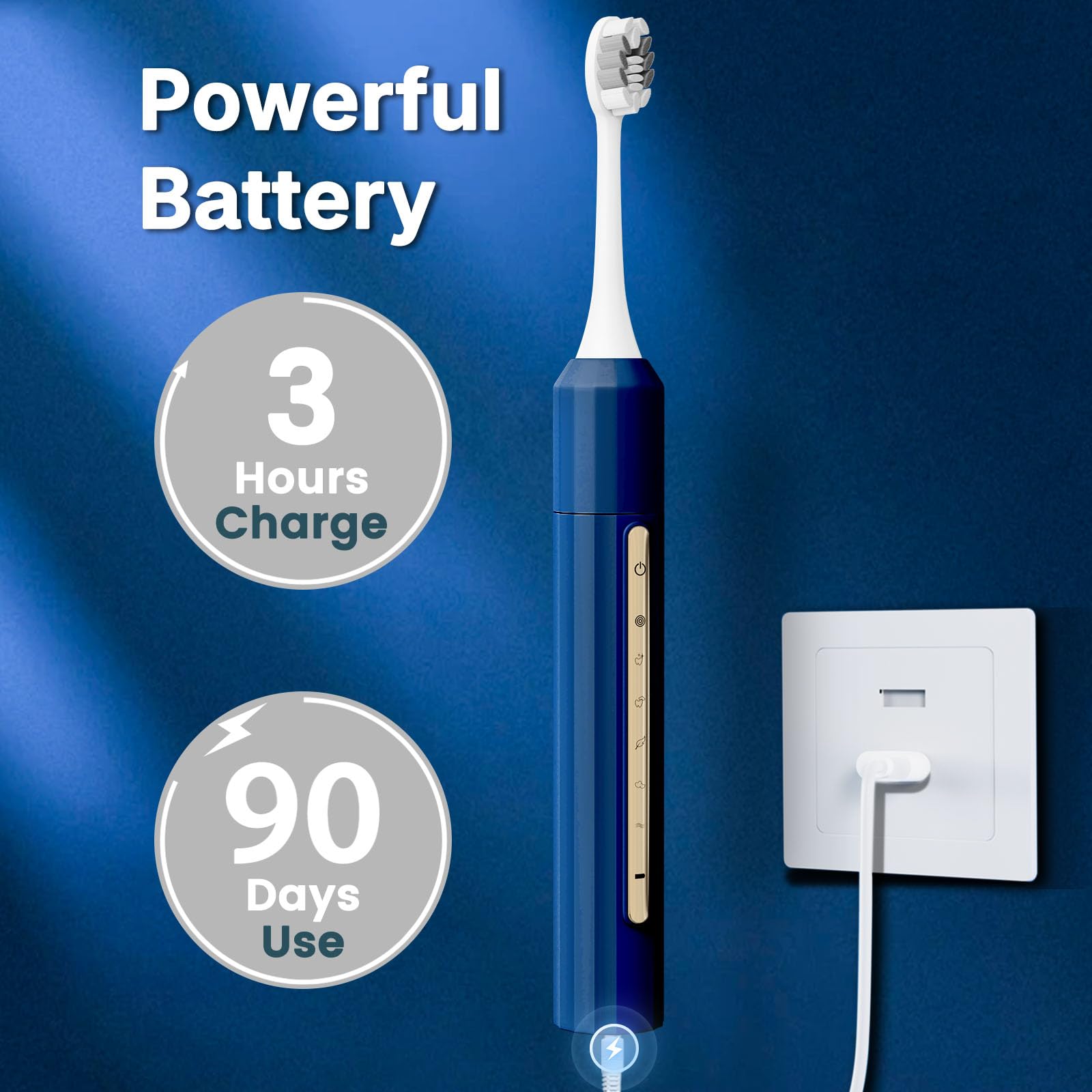 Fairir Cepillo de dientes eléctrico Sonic para adultos y niños, 10 cabezales de cepillo, batería de 30 días, 5 modos, temporizador de 2 minutos, IPX8 impermeable, recargable y apto para viajes (azul)