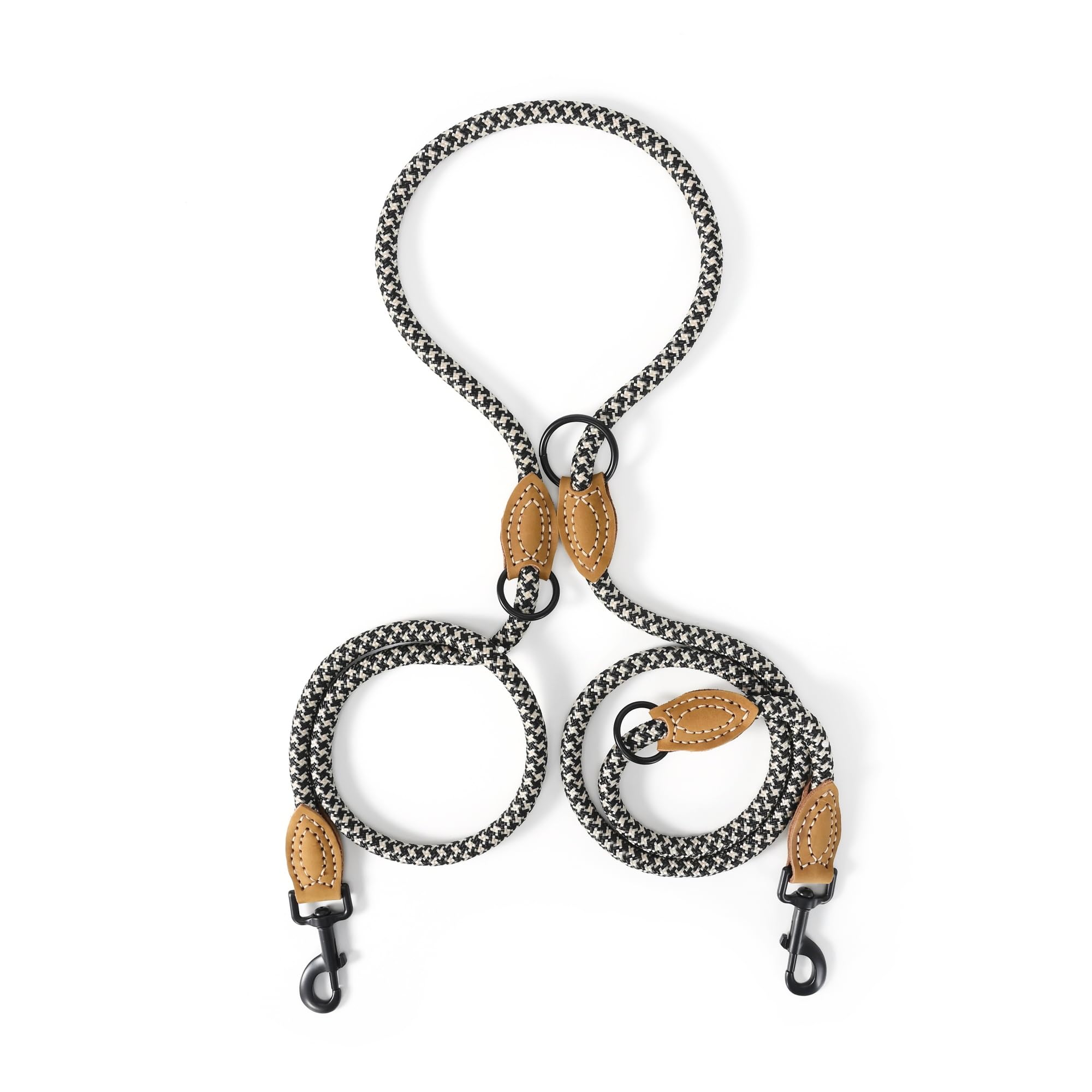 Mile High Life Guinzaglio doppio per cani, guinzaglio antiscivolo per cani, doppia configurazione, corda per alpinismo con connessione su misura in pelle | 2,4 m con robusta chiusura in metallo