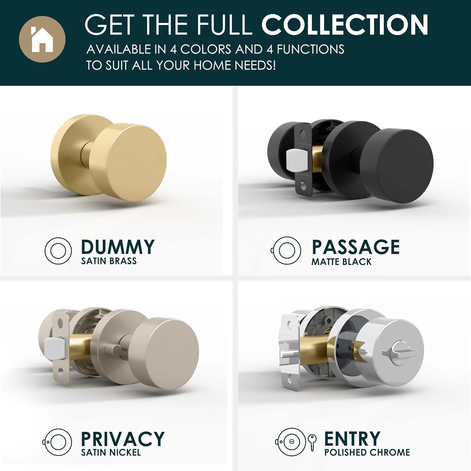 Buena Entry Door Knob & Deadbolt Gold (1-Pack) - Keyed Combo | Solid Zinc Alloy, Satin Brass Gold, Modern Round Knob, Rectangular Rosette, Reversible Left or Right