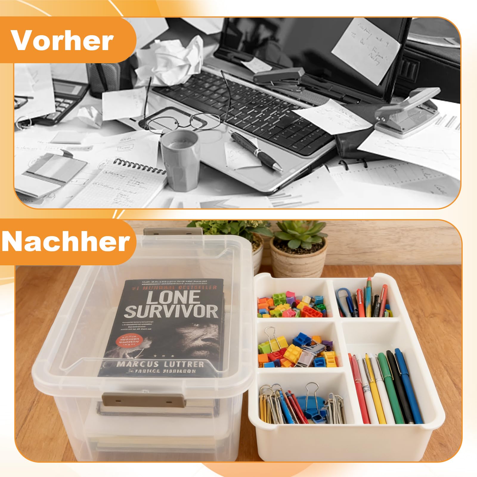 YOUNTHYE Set di 2 scatole portaoggetti con scomparti, 40,5 x 29,5 x 18,5 cm, impilabili, grandi, per mattoncini da costruzione e accessori per il fai da te