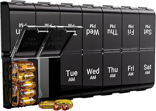 Organizador de píldoras extra grande de 7 días, 2 veces al día, pastillero semanal dos veces al día, estuche de píldoras XL AM PM, organizador de