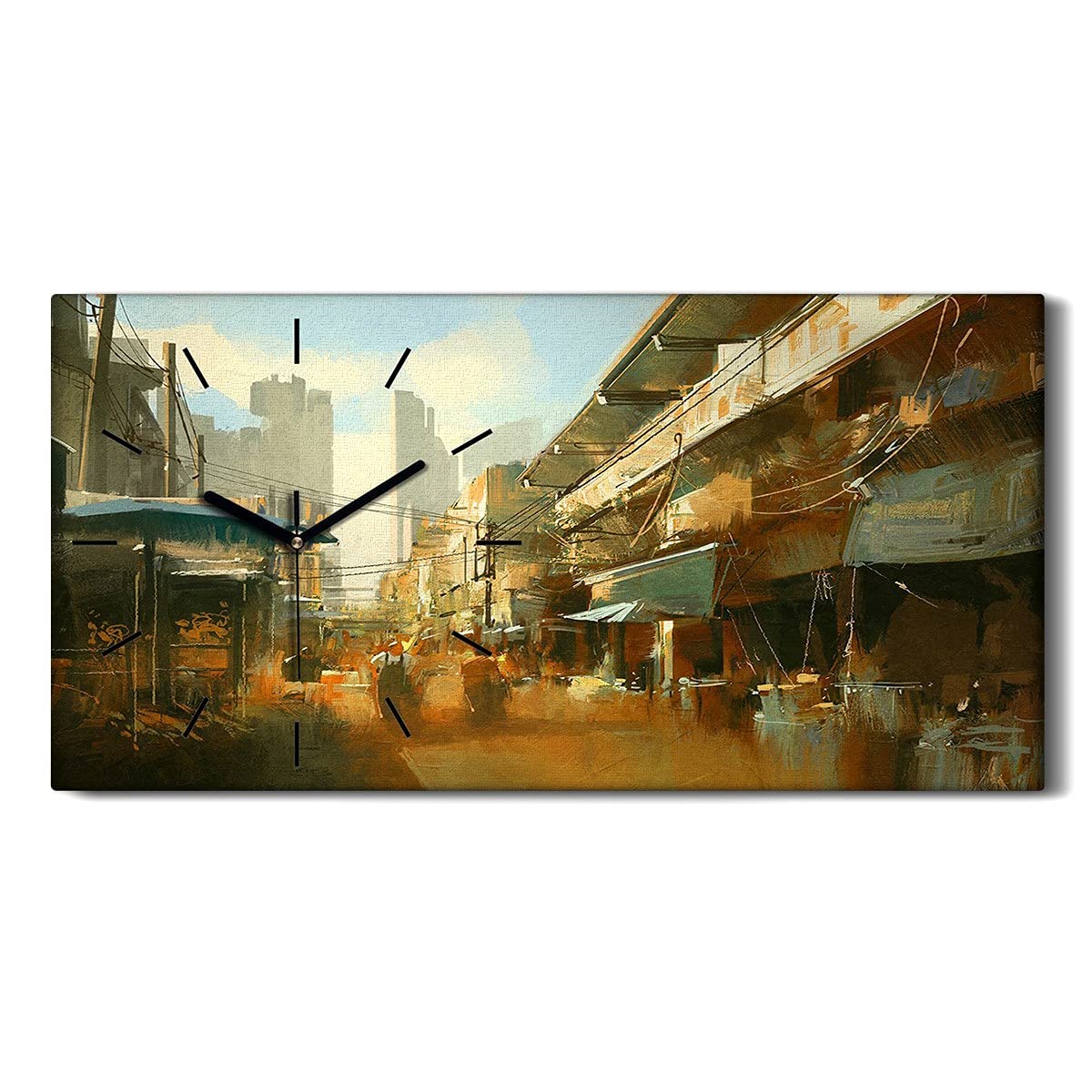 Horloge sur Toile de salon moderne 60x30 image Marché de Rue coloré et chaleureux
