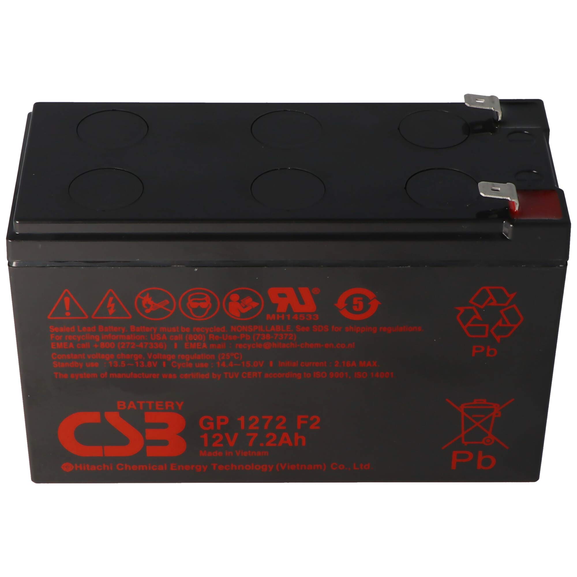 Lot de 2 batteries AGM CSB-GP1272F2 12 V AGM au plomb 7,2 Ah 151 x 65 x 100 mm 6,3 mm