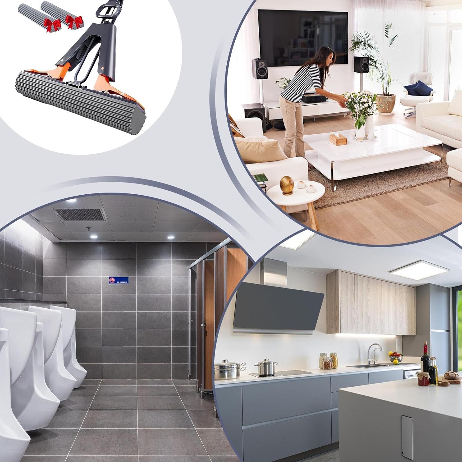 Floor Roller Mop - PVA Sponge With Adjustable Handle | Squeeze Mop With 2 Sponge Heads | Efficient Cleaning Absorbent for Hardwood Tile Marble Floor in Bedroom