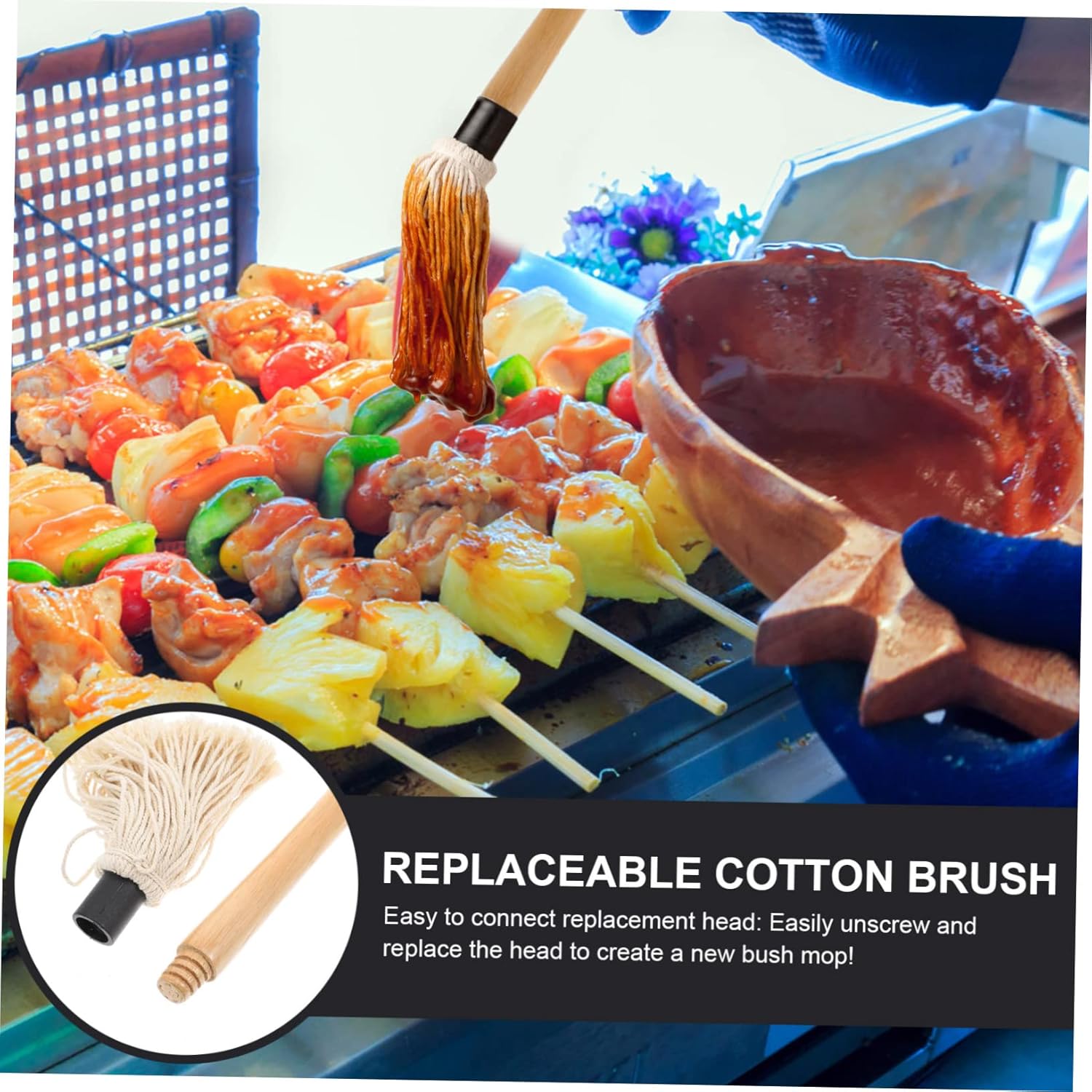 Yardwe 3sets Bbq Basting Mop Oil Brush Replaceable Handle for Grilling and Roasting Meat Easy to Clean and Cooking Tool