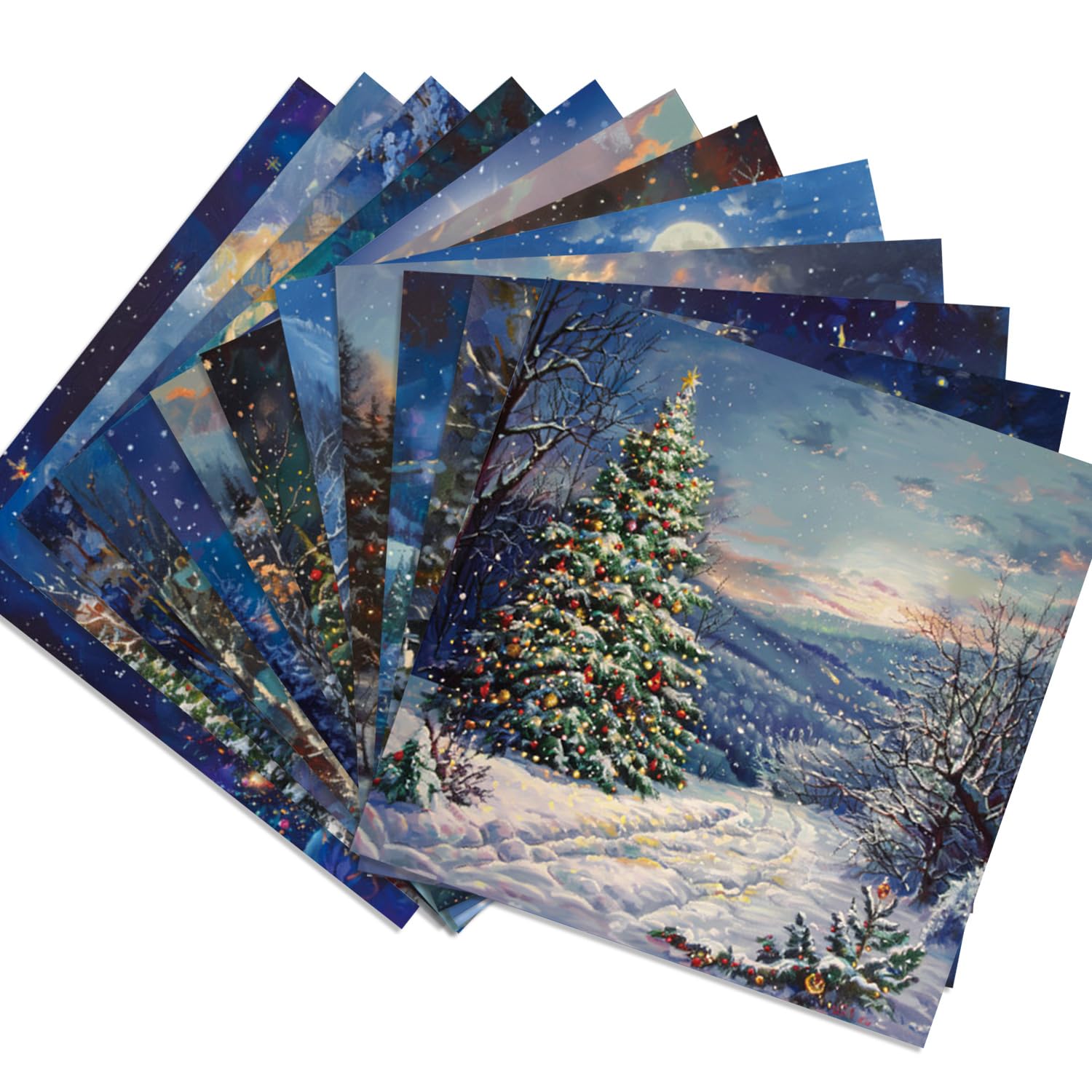 24 Blatt Weihnachten verschneite Nacht Muster Papier 15,2 x 15,2 cm weiß quadratisch beschichtetes Papier für DIY Kartenherstellung Scrapbooking Origami Geschenk Dekoration