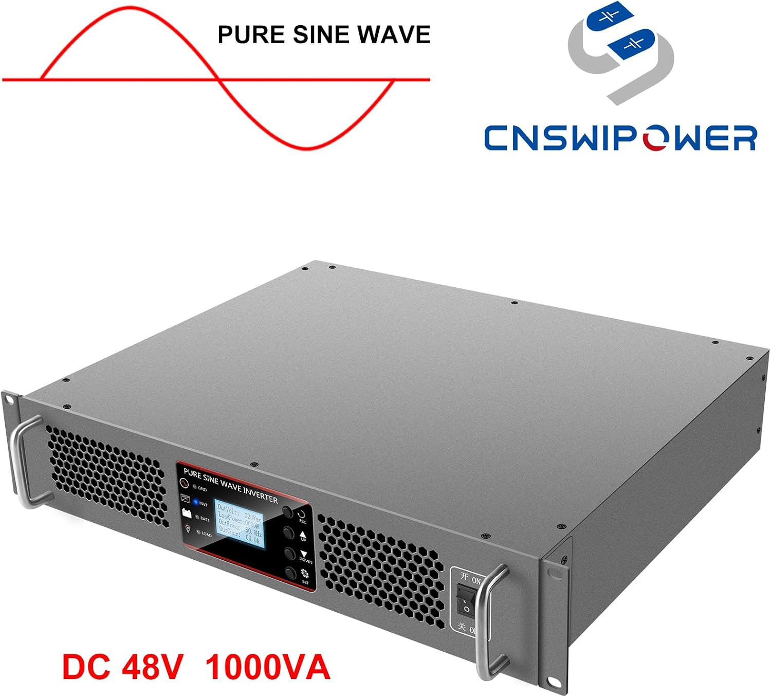 Xijia1000VA 800W(Peak 1600W) 19 Rack Mount Inverter 1000VA DC 48V to AC 120V 60HZ Solar Converter for Home Use car (DC48V (Range 40V-60V) 1000VA)