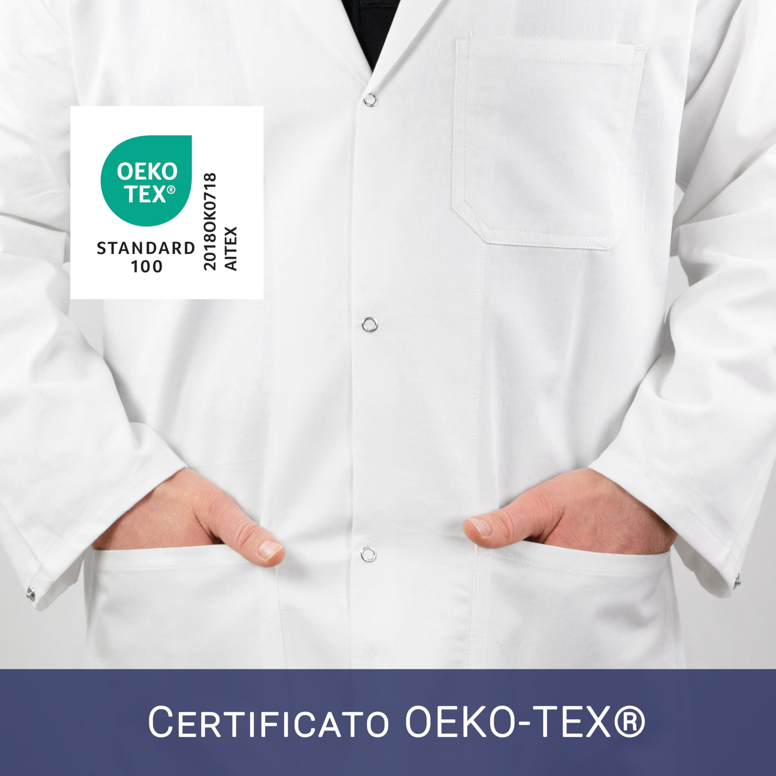 ZOLLNER Camice da uomo per laboratorio - Casacca da medico con pratiche tasche e chiusura a bottoni a pressione - Cotone - lavabile a 95°C - Certificato OEKO-TEX (R), 140