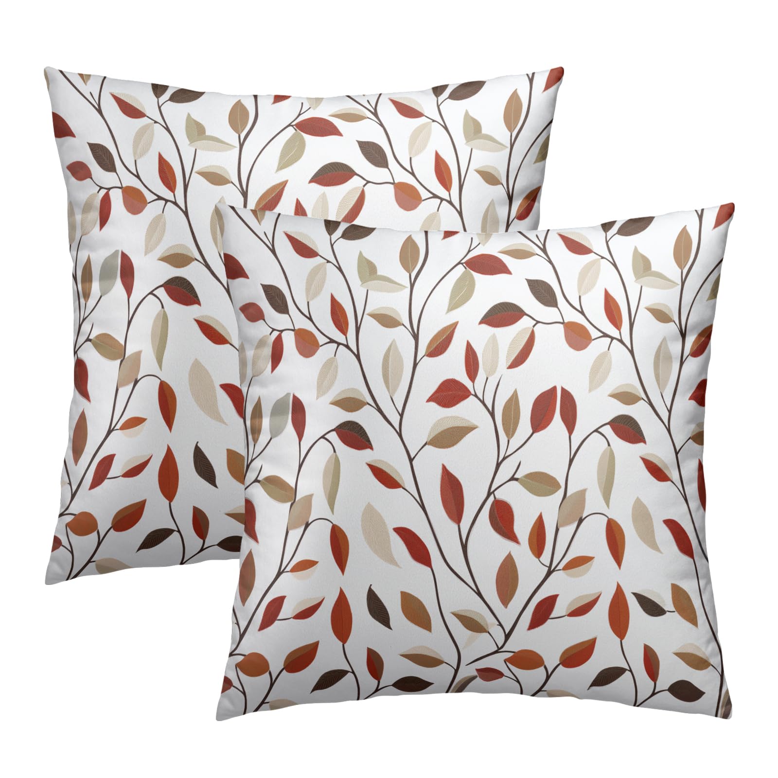 Autumn Leaf Orange Throw Pillow Covers 18x18 Inch Set of 2 White and Maple Coloes Branch Farmhouse Decor