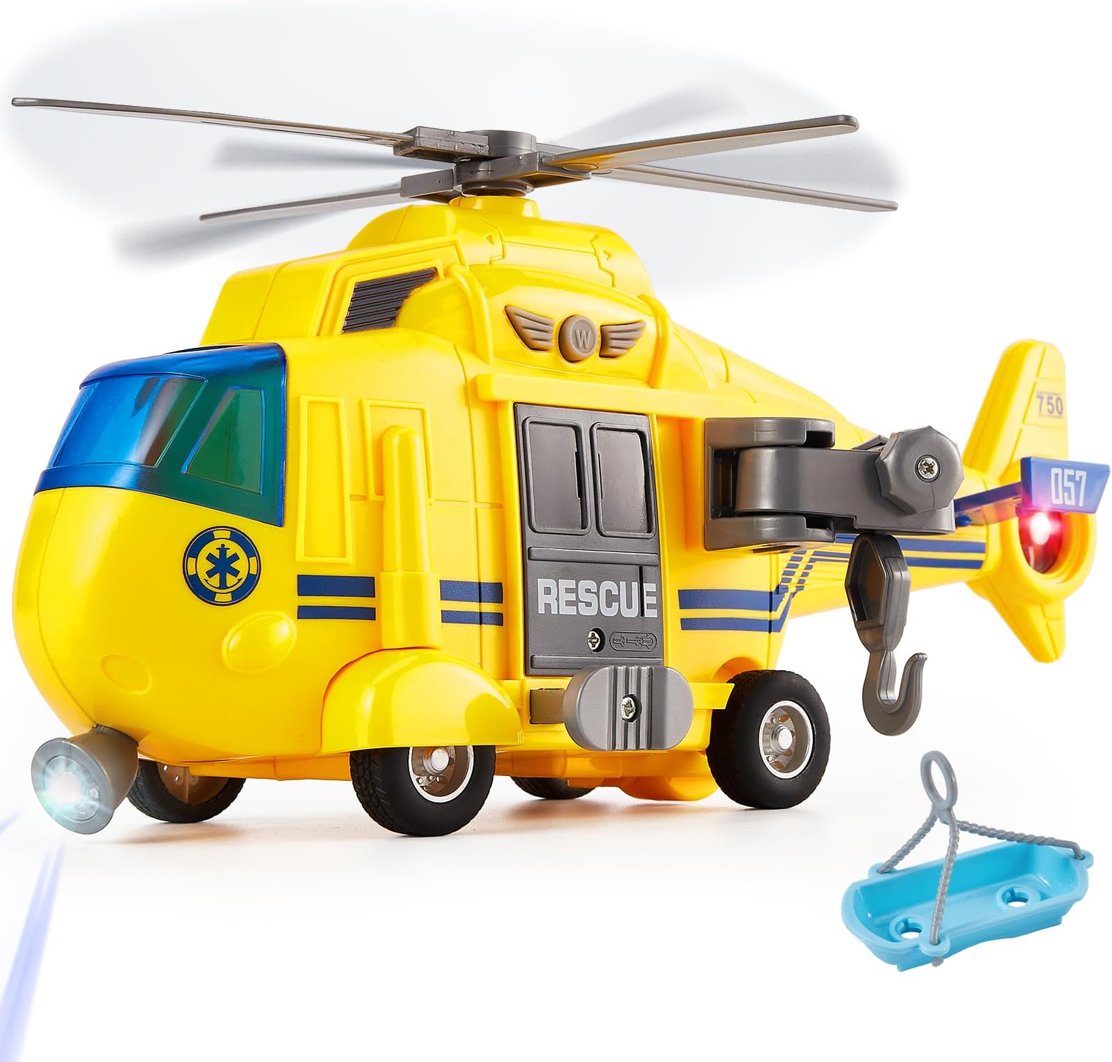 HERSITY Rescue Helicopter Toy with Light and Sound Push and Go Cars Educational Toys Gifts for Kids Boys Girls 3 4 5 6 Years Old (1:16)