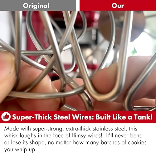 Vista 12 de Accesorio de batidor resistente para batidoras KitchenAid de 4.5 a 5 cuartos de galón de cabeza inclinada, látigo de alambre de acero inoxidable